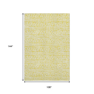 HomeRoots 9' x 12' Yellow and Ivory Geometric Area Rug – Stain-Resistant, UV-Protected, Ideal for Busy Homes 661778