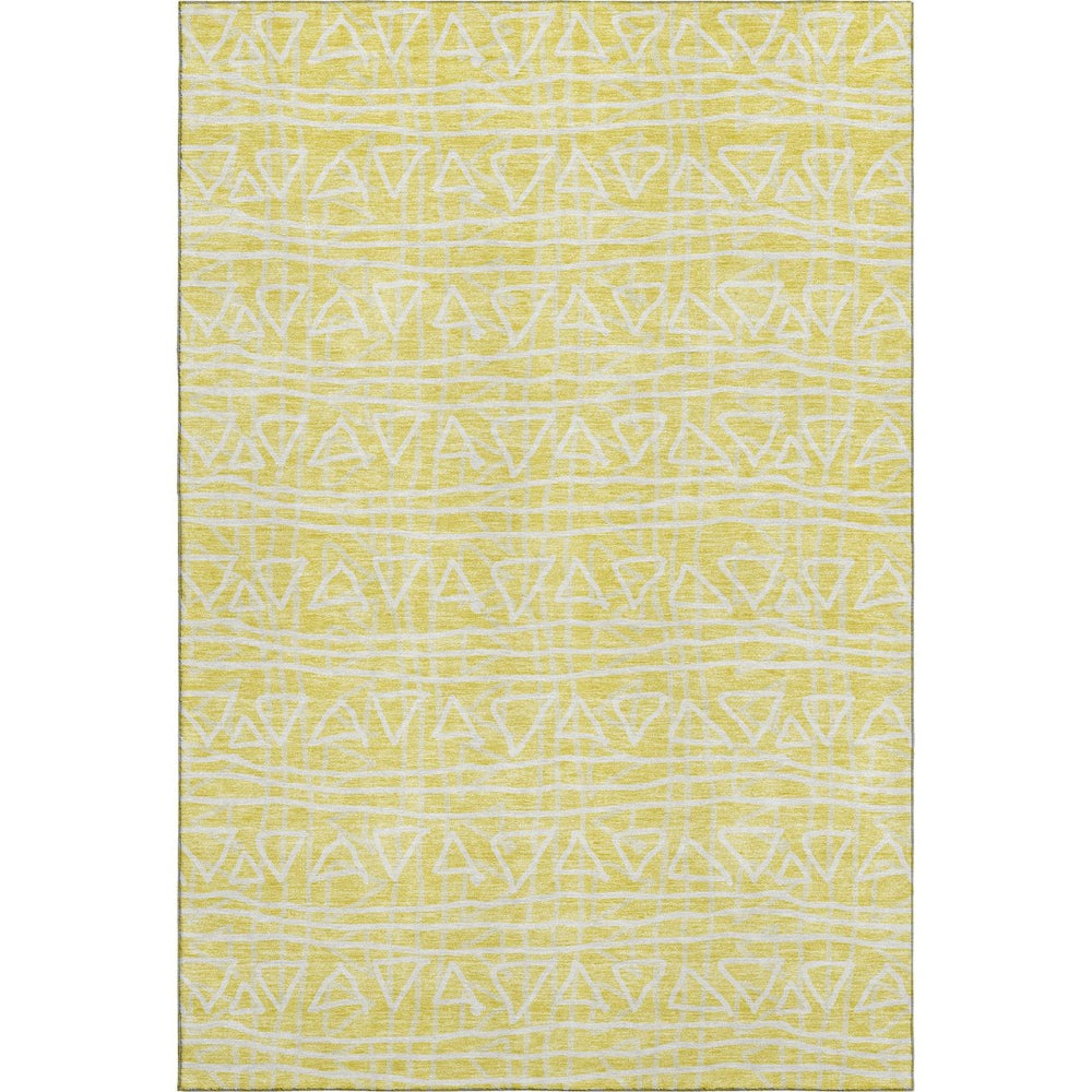 HomeRoots 9' x 12' Yellow and Ivory Geometric Area Rug – Stain-Resistant, UV-Protected, Ideal for Busy Homes 661778