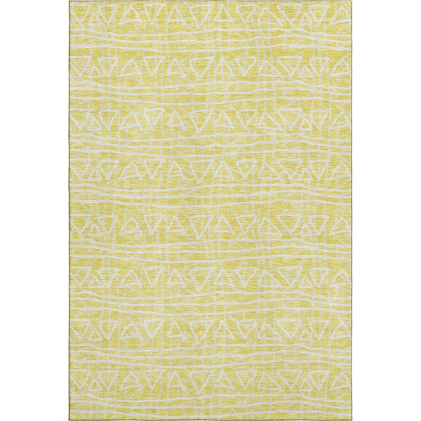 HomeRoots 9' x 12' Yellow and Ivory Geometric Area Rug – Stain-Resistant, UV-Protected, Ideal for Busy Homes 661778