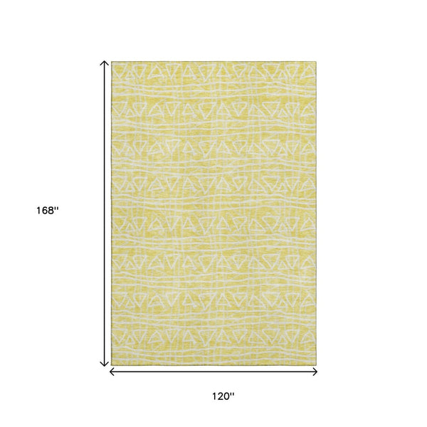 HomeRoots 10' Yellow and Ivory Geometric Area Rug - Durable, Washable with UV Protection for Family Spaces 661779