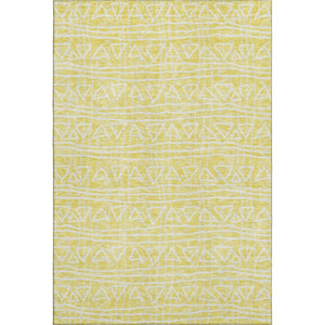HomeRoots 10' Yellow and Ivory Geometric Area Rug - Durable, Washable with UV Protection for Family Spaces 661779