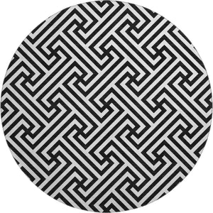 HomeRoots 8' Black And Ivory Geometric Round Rug - Washable, UV Protected, Durable, Ideal for Family Spaces 661782