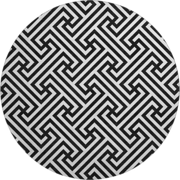 HomeRoots 8' Black And Ivory Geometric Round Rug - Washable, UV Protected, Durable, Ideal for Family Spaces 661782