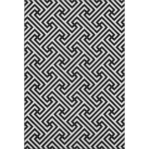HomeRoots 8' X 10' Black and Ivory Geometric Area Rug – Washable, UV Protected, Stylish for Family Spaces 661783