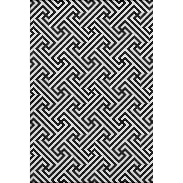 HomeRoots 8' X 10' Black and Ivory Geometric Area Rug – Washable, UV Protected, Stylish for Family Spaces 661783