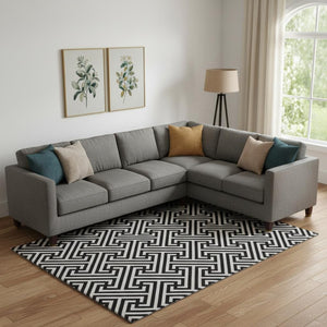 HomeRoots 9' X 12' Black And Ivory Geometric Washable Area Rug with UV Protection for Busy Family Homes 661784