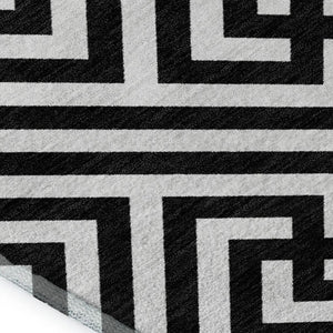 HomeRoots 9' X 12' Black And Ivory Geometric Washable Area Rug with UV Protection for Busy Family Homes 661784