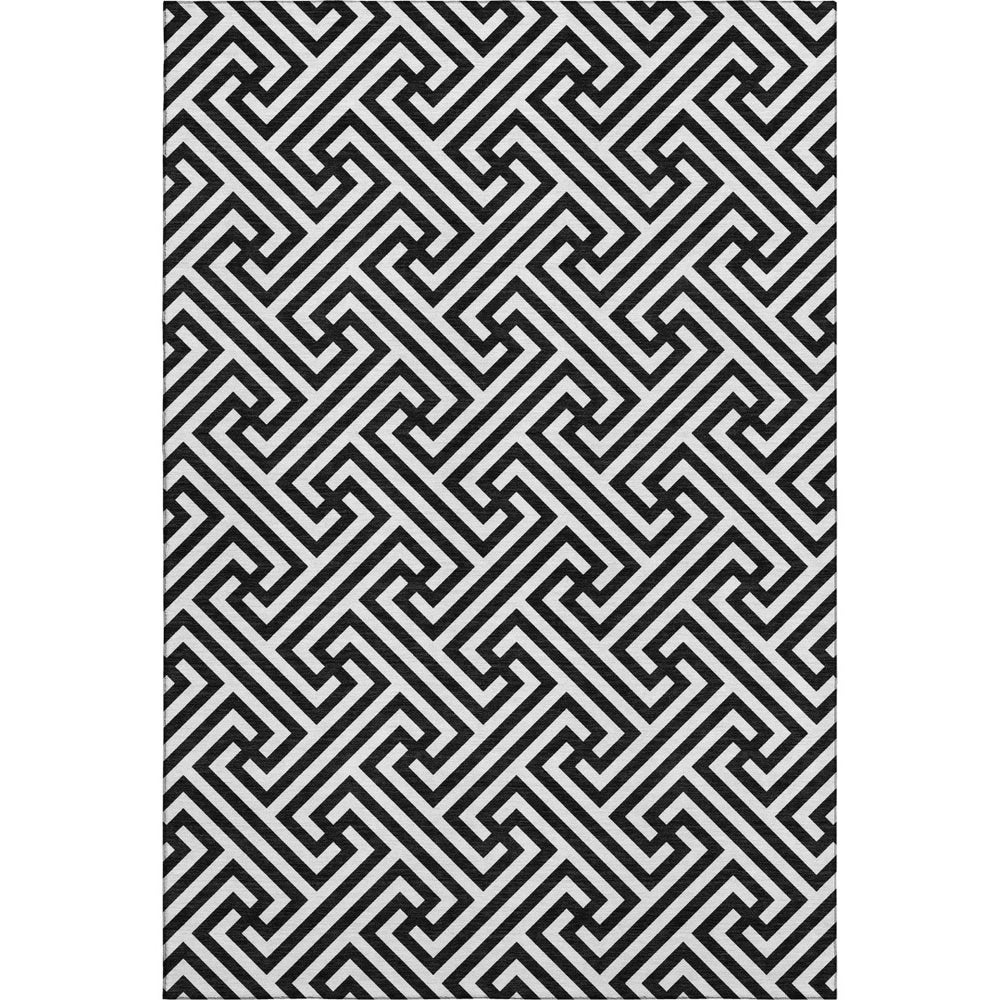 HomeRoots 10' X 14' Black and Ivory Geometric Area Rug – Washable, UV Protected, Ideal for High-Traffic Homes! 661785