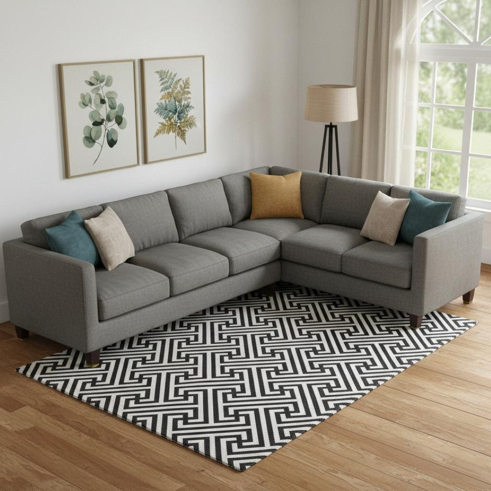 HomeRoots 10' X 14' Black and Ivory Geometric Area Rug – Washable, UV Protected, Ideal for High-Traffic Homes! 661785