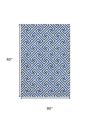 HomeRoots 5' X 8' Blue and Ivory Geometric Washable Area Rug with UV Protection for Modern Homes & Families 661787
