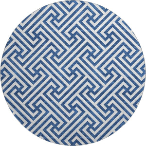 HomeRoots 8' Stylish Blue and Ivory Geometric Round Rug - UV Protected, Washable, Ideal for High-Traffic Areas 661788