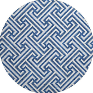 HomeRoots 8' Stylish Blue and Ivory Geometric Round Rug - UV Protected, Washable, Ideal for High-Traffic Areas 661788