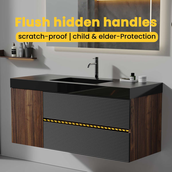 English Elm Grace 48" Walnut Floating Bathroom Vanity With Matte Black Sink, Soft-Close Drawers & Eco-Friendly Design W1865P281503