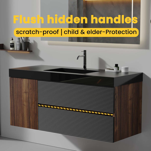 English Elm Grace Floating Walnut Vanity with Solid Surface Sink and Soft Close Storage Drawers W1865S00201