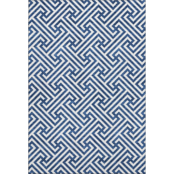 HomeRoots 10' Blue and Ivory Geometric Washable Area Rug – Durable, Stain Resistant, UV Protected for High Traffic Areas 661791