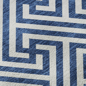 HomeRoots 10' Blue and Ivory Geometric Washable Area Rug – Durable, Stain Resistant, UV Protected for High Traffic Areas 661791