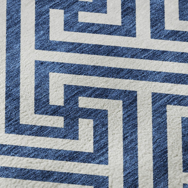 HomeRoots 10' Blue and Ivory Geometric Washable Area Rug – Durable, Stain Resistant, UV Protected for High Traffic Areas 661791