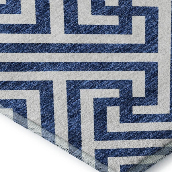 HomeRoots 10' Blue and Ivory Geometric Washable Area Rug – Durable, Stain Resistant, UV Protected for High Traffic Areas 661791