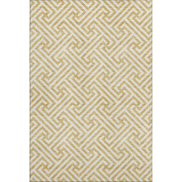 HomeRoots 5' Gold and Ivory Geometric Area Rug - Washable, UV Protected, Stylish for Living Rooms & More! 661799