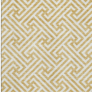 HomeRoots 5' Gold and Ivory Geometric Area Rug - Washable, UV Protected, Stylish for Living Rooms & More! 661799