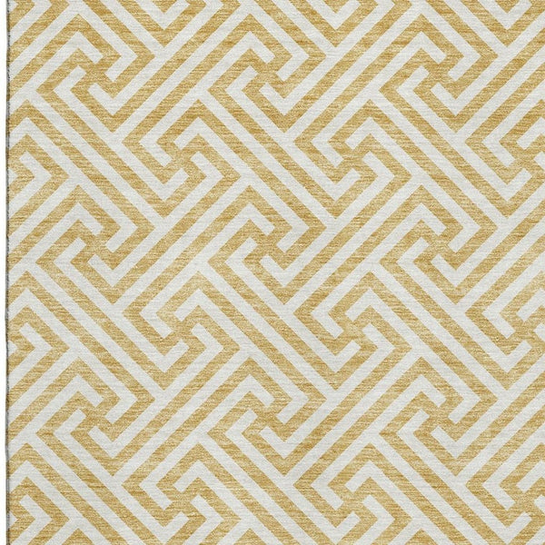 HomeRoots 5' Gold and Ivory Geometric Area Rug - Washable, UV Protected, Stylish for Living Rooms & More! 661799