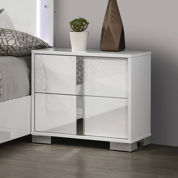 English Elm White Modern Nightstand with Chrome Legs & Vertical Handles, UV Finish, 2-Drawer Contemporary Accent B011P317868