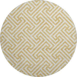HomeRoots 8' Gold and Ivory Round Rug - Stylish, Washable, UV-Protected, Geometric Design for Busy Homes 661800
