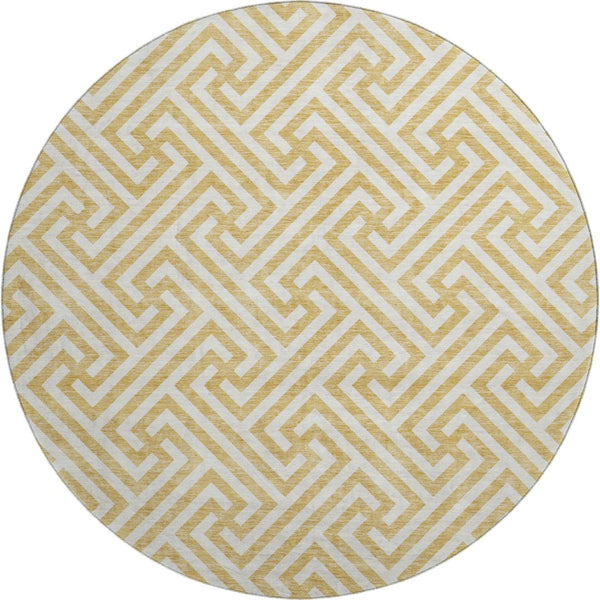 HomeRoots 8' Gold and Ivory Round Rug - Stylish, Washable, UV-Protected, Geometric Design for Busy Homes 661800