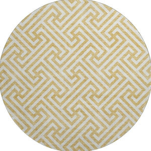 HomeRoots 8' Gold and Ivory Round Rug - Stylish, Washable, UV-Protected, Geometric Design for Busy Homes 661800