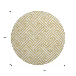 HomeRoots 8' Gold and Ivory Round Rug - Stylish, Washable, UV-Protected, Geometric Design for Busy Homes 661800