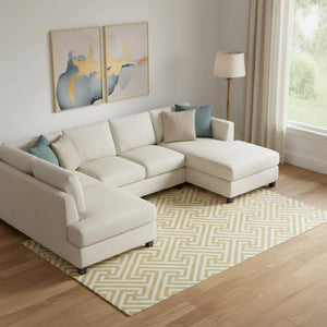 HomeRoots 8' X 10' Gold And Ivory Geometric Area Rug - Washable, UV Protected, Stylish for Homes with Kids & Pets 661801
