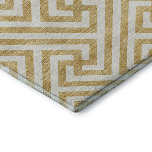 HomeRoots 8' X 10' Gold And Ivory Geometric Area Rug - Washable, UV Protected, Stylish for Homes with Kids & Pets 661801