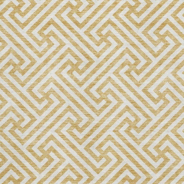 HomeRoots 8' X 10' Gold And Ivory Geometric Area Rug - Washable, UV Protected, Stylish for Homes with Kids & Pets 661801