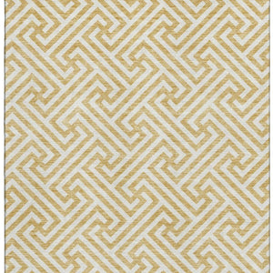 HomeRoots 8' X 10' Gold And Ivory Geometric Area Rug - Washable, UV Protected, Stylish for Homes with Kids & Pets 661801