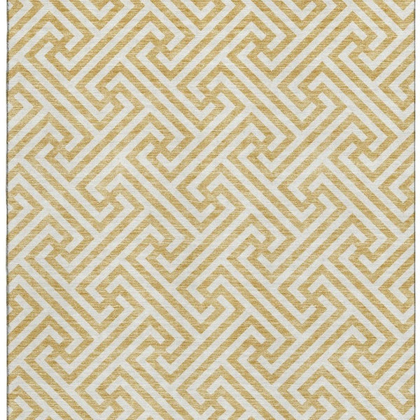HomeRoots 8' X 10' Gold And Ivory Geometric Area Rug - Washable, UV Protected, Stylish for Homes with Kids & Pets 661801