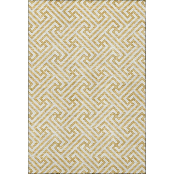 HomeRoots 9' X 12' Gold And Ivory Geometric Area Rug - Washable, UV-Protected, Perfect for Homes with Kids! 661802