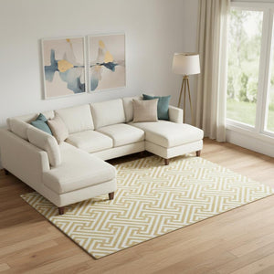 HomeRoots 10' X 14' Gold and Ivory Geometric Area Rug – Washable, Stain-Resistant, UV Protected for Stylish Living 661803