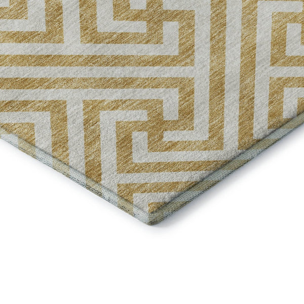 HomeRoots 10' X 14' Gold and Ivory Geometric Area Rug – Washable, Stain-Resistant, UV Protected for Stylish Living 661803
