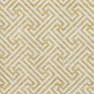 HomeRoots 10' X 14' Gold and Ivory Geometric Area Rug – Washable, Stain-Resistant, UV Protected for Stylish Living 661803
