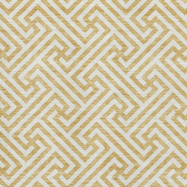 HomeRoots 10' X 14' Gold and Ivory Geometric Area Rug – Washable, Stain-Resistant, UV Protected for Stylish Living 661803