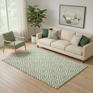 HomeRoots 5' X 8' Green and Beige Geometric Area Rug – Stylish, Washable, UV-Protected for Everyday Living 661805