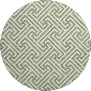 HomeRoots 8' Green and Beige Geometric Round Rug - Washable, Stain-Resistant, UV-Protected for Any Space! 661806