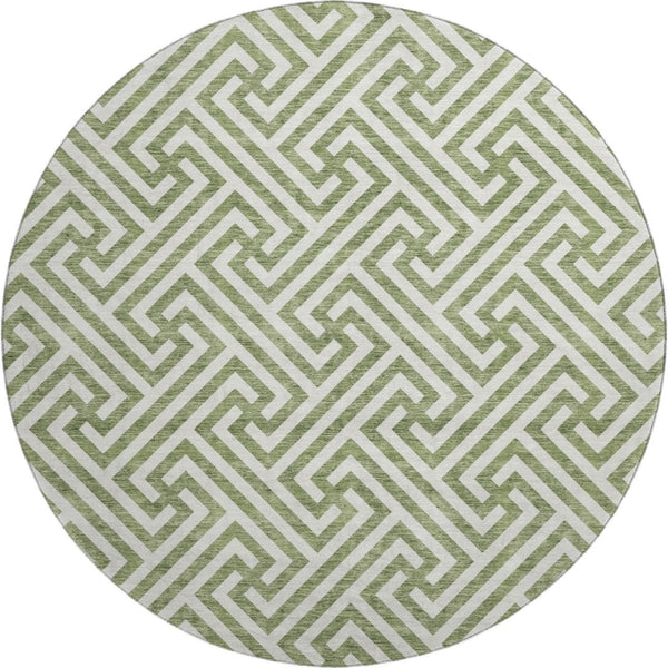 HomeRoots 8' Green and Beige Geometric Round Rug - Washable, Stain-Resistant, UV-Protected for Any Space! 661806