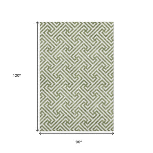 HomeRoots 8' X 10' Stylish Green and Beige Geometric Area Rug - Washable, UV Protected, Durable for Homes 661807