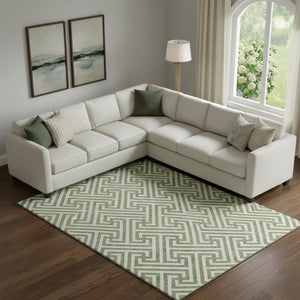 HomeRoots 8' X 10' Stylish Green and Beige Geometric Area Rug - Washable, UV Protected, Durable for Homes 661807