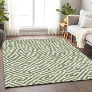 HomeRoots 8' X 10' Stylish Green and Beige Geometric Area Rug - Washable, UV Protected, Durable for Homes 661807