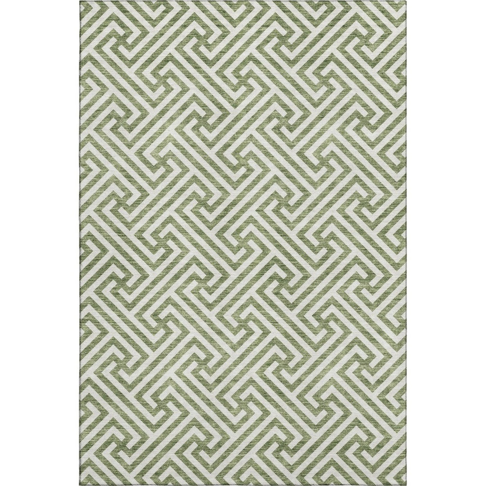 HomeRoots 8' X 10' Stylish Green and Beige Geometric Area Rug - Washable, UV Protected, Durable for Homes 661807