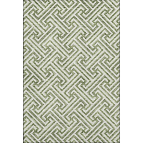 HomeRoots 8' X 10' Stylish Green and Beige Geometric Area Rug - Washable, UV Protected, Durable for Homes 661807