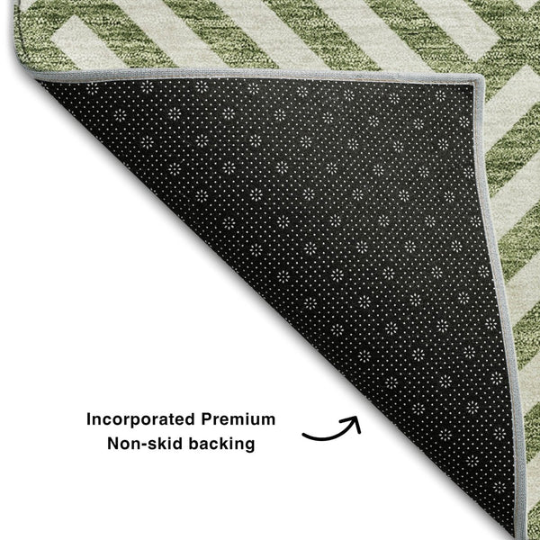 HomeRoots 8' X 10' Stylish Green and Beige Geometric Area Rug - Washable, UV Protected, Durable for Homes 661807