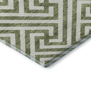 HomeRoots 8' X 10' Stylish Green and Beige Geometric Area Rug - Washable, UV Protected, Durable for Homes 661807